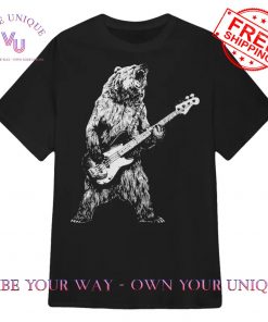 Bear Guitarist Music Lovers Retro Bear Playing Bass Guitar T-Shirt