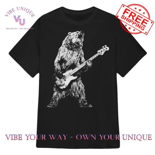 Bear Guitarist Music Lovers Retro Bear Playing Bass Guitar T-Shirt