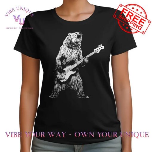 Bear Guitarist Music Lovers Retro Bear Playing Bass Guitar T-Shirt