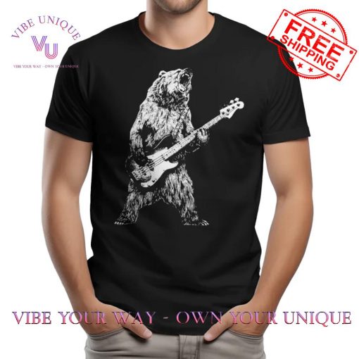 Bear Guitarist Music Lovers Retro Bear Playing Bass Guitar T-Shirt