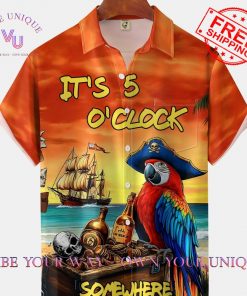 Chest Pocket 5 O’Clock Parrot Moisture Wicking Hawaiian Shirt