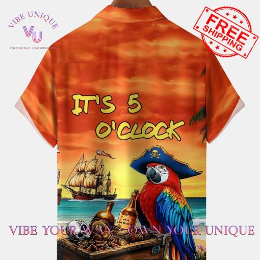 Chest Pocket 5 O’Clock Parrot Moisture Wicking Hawaiian Shirt