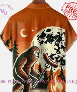 Chest Pocket Bigfoot Moisture Wicking Sausage BBQ Hawaiian Shirt