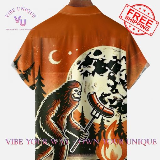 Chest Pocket Bigfoot Moisture Wicking Sausage BBQ Hawaiian Shirt