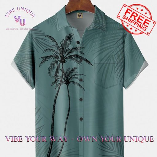 Chest Pocket Coconut Tree Moisture Wicking Tall Size Hawaiian Shirt