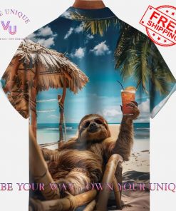 Chest Pocket Vacation Sloth Moisture Wicking Hawaiian Shirt