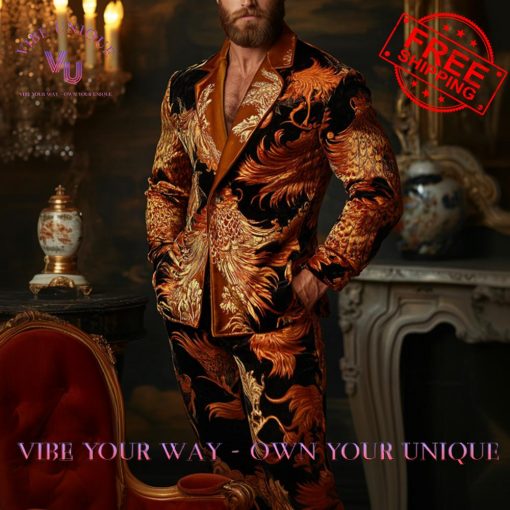 Luxury Velvet Phoenix Pattern Pajamas Set