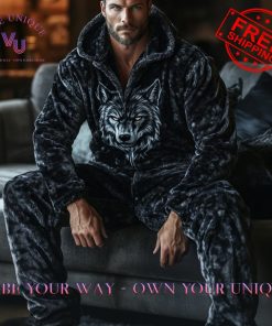 Luxury Velvet Wolf God Pattern Pajamas Set