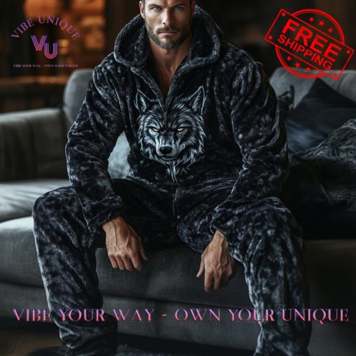 Luxury Velvet Wolf God Pattern Pajamas Set