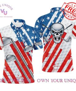 Personalized American Flag Skull Partriotic Polo Shirt