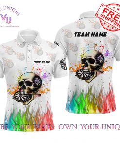 Personalized Funny 3D Darts Skull Colorful Fire Darts Polo Shirt