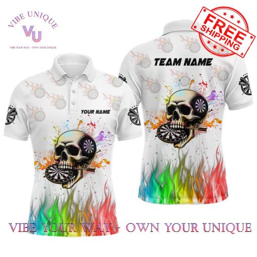 Personalized Funny 3D Darts Skull Colorful Fire Darts Polo Shirt