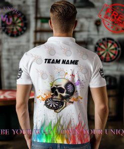 Personalized Funny 3D Darts Skull Colorful Fire Darts Polo Shirt