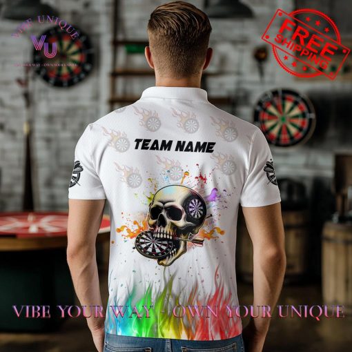 Personalized Funny 3D Darts Skull Colorful Fire Darts Polo Shirt