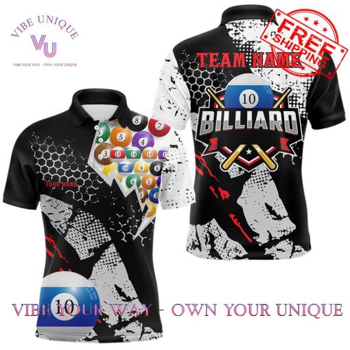 Personalized Grunge Style 10 Ball Billiard Polo Shirt