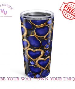 Sapphire and Gold Hearts Tumble Gemstone Crystal Design Tumbler