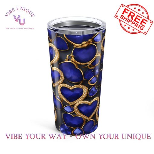 Sapphire and Gold Hearts Tumble Gemstone Crystal Design Tumbler