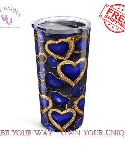 Sapphire and Gold Hearts Tumble Gemstone Crystal Design Tumbler