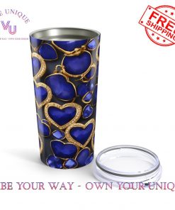 Sapphire and Gold Hearts Tumble Gemstone Crystal Design Tumbler