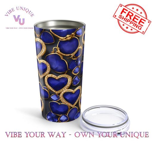 Sapphire and Gold Hearts Tumble Gemstone Crystal Design Tumbler