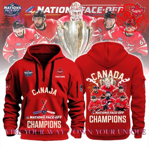 4 Nations Face-Off NHL 2025 Champions Canada Special Edition Multicolor Half Zip Hoodie