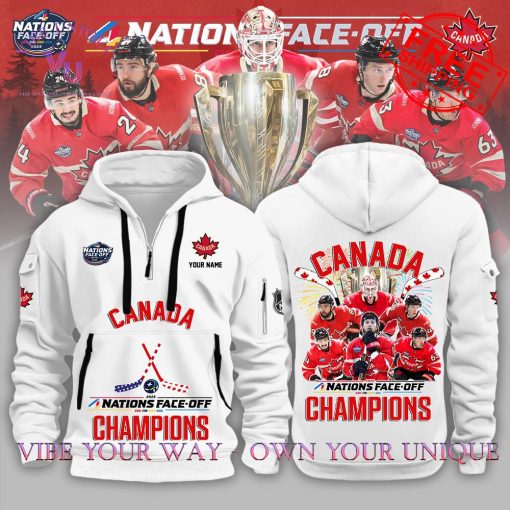 4 Nations Face-Off NHL 2025 Champions Canada Special Edition Multicolor Half Zip Hoodie