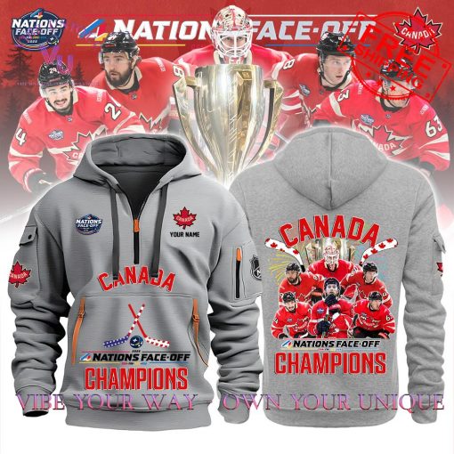 4 Nations Face-Off NHL 2025 Champions Canada Special Edition Multicolor Half Zip Hoodie