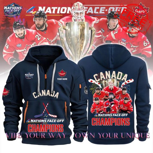 4 Nations Face-Off NHL 2025 Champions Canada Special Edition Multicolor Half Zip Hoodie