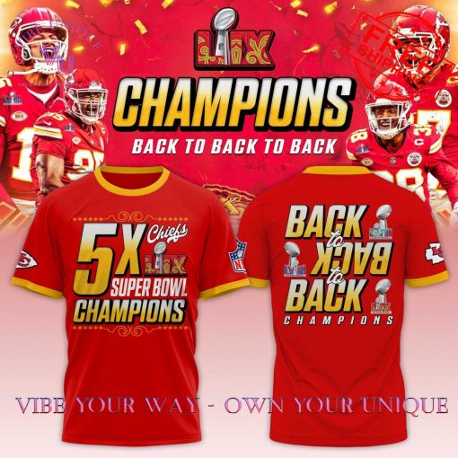 Kansas City Chiefs Back to Back 5x Super Bowl 2025 Champions Limited Edition T-Shirt