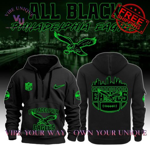 Philadelphia Eagles Back In Black 2025 Limited Edition Quarter Zip Hoodie