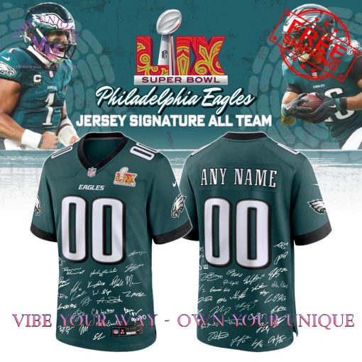 Philadelphia Eagles Champions Super Bowl 2025 Signature Custome Name Limited Edition Jersey