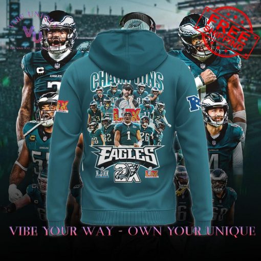 Philadelphia Eagles Super Bowl LIX 2025 2X Champions Limited Edition Hoodie