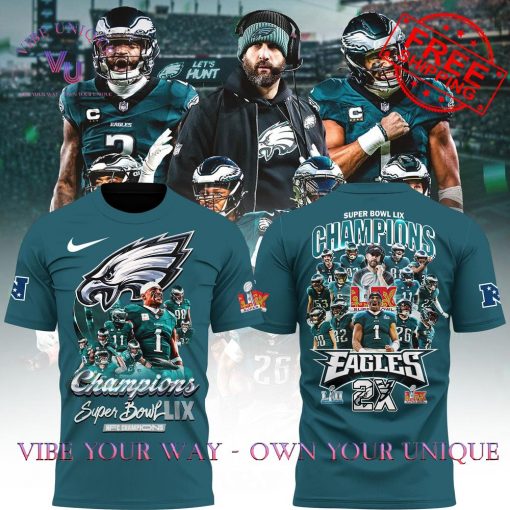 Philadelphia Eagles Super Bowl LIX 2025 2X Champions Limited Edition T-Shirt