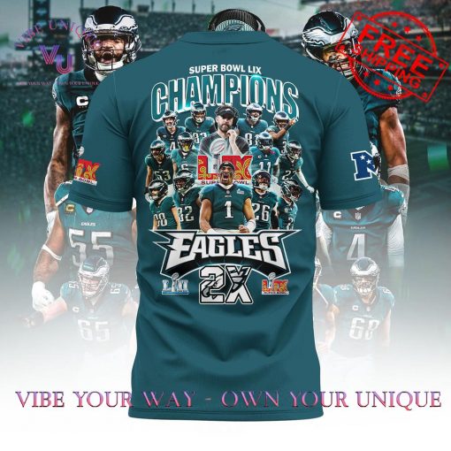 Philadelphia Eagles Super Bowl LIX 2025 2X Champions Limited Edition T-Shirt