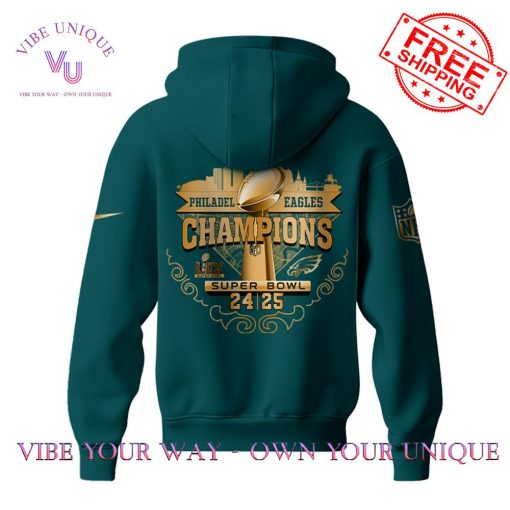 Philadelphia Eagles Super Bowl LIX 2X Champions Limited Edition Midnight Green Hoodie