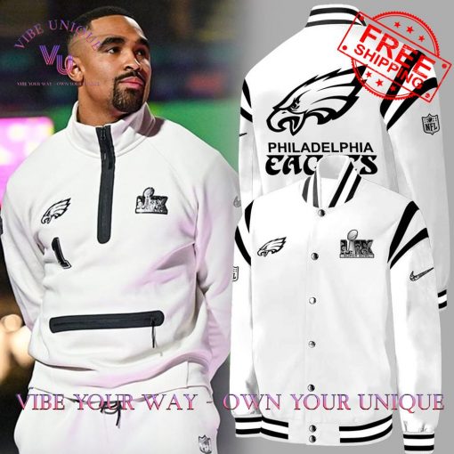 Philadelphia Eagles Super Bowl Premium Special Edition White Baseball Jacket