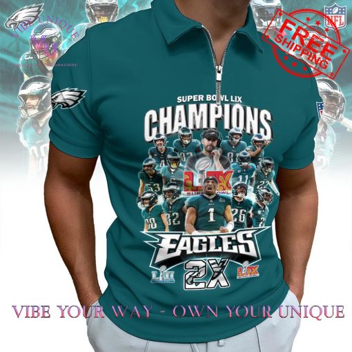 Philadelphia Eagles Super Bowl LIX 2025 2X Champions Limited Edition Polo