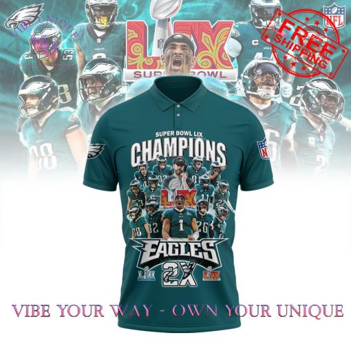 Philadelphia Eagles Super Bowl LIX 2025 2X Champions Limited Edition Polo