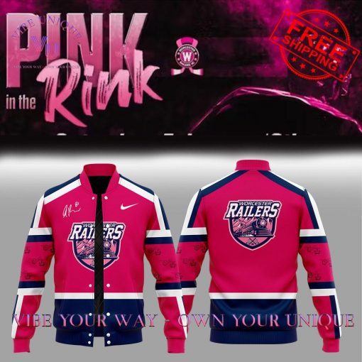 Pink In The Rink Worcester Railers Signed Anthony Repaci Limited Edition Baseball Jacket