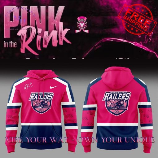 Worcester Railers Pink In The Rink Signed Anthony Repaci Limited Edition Hoodie