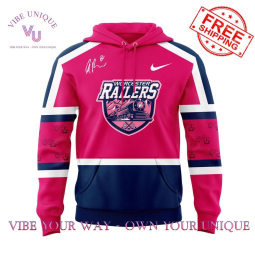 Worcester Railers Pink In The Rink Signed Anthony Repaci Limited Edition Hoodie