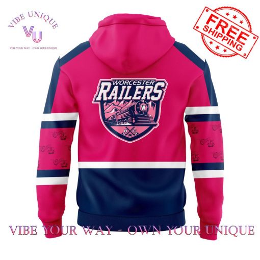 Worcester Railers Pink In The Rink Signed Anthony Repaci Limited Edition Hoodie