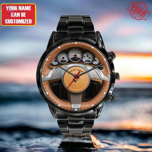 Porsche Wood Carbin Custom Name Limited Stainless Steel Watch
