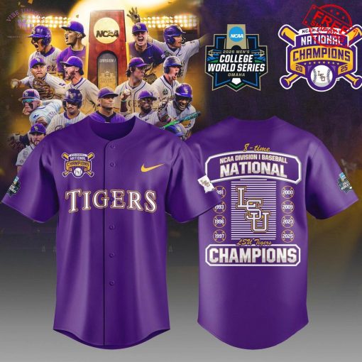 LSU Tigers 8 Times National Champions 2025 Limited Baseball Jersey