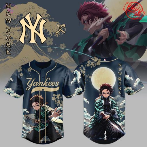 New York Yankees x Kamado Tanjiro Wave Breathing Demon Slayer Limited Baseball Jersey