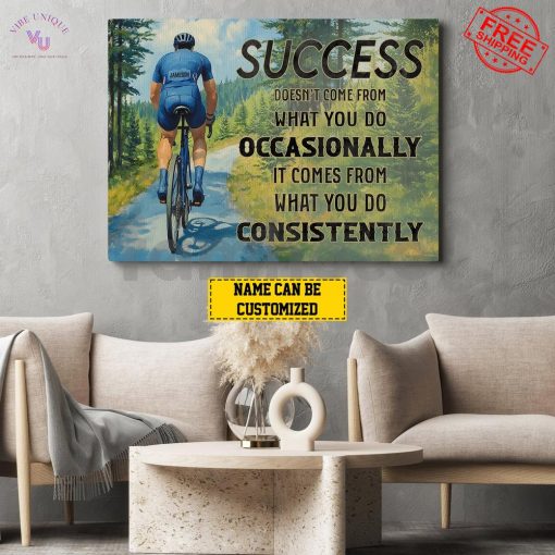 Cycling Man Motivational Personalized Wall Art Decor Cycling Lovers Special Landscape Canvas