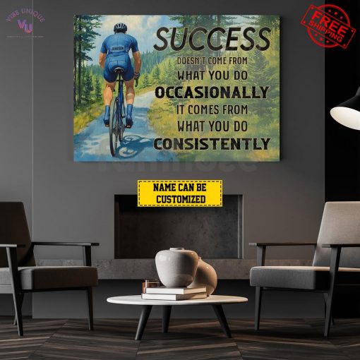 Cycling Man Motivational Personalized Wall Art Decor Cycling Lovers Special Landscape Canvas