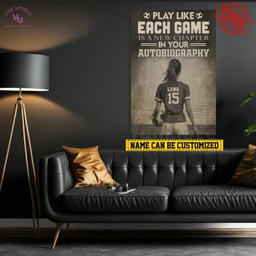 Soccer Woman Motivational Personalized Wall Art Decor Special Portrait Canvas